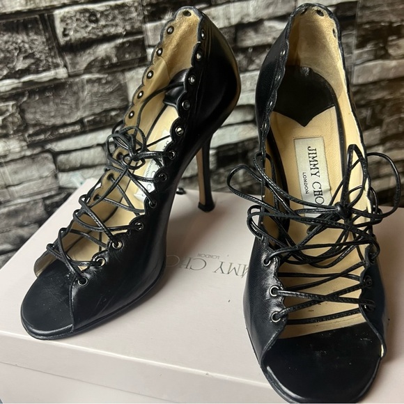 Jimmy Choo Black Lace-Up Heels - Picture 1 of 12